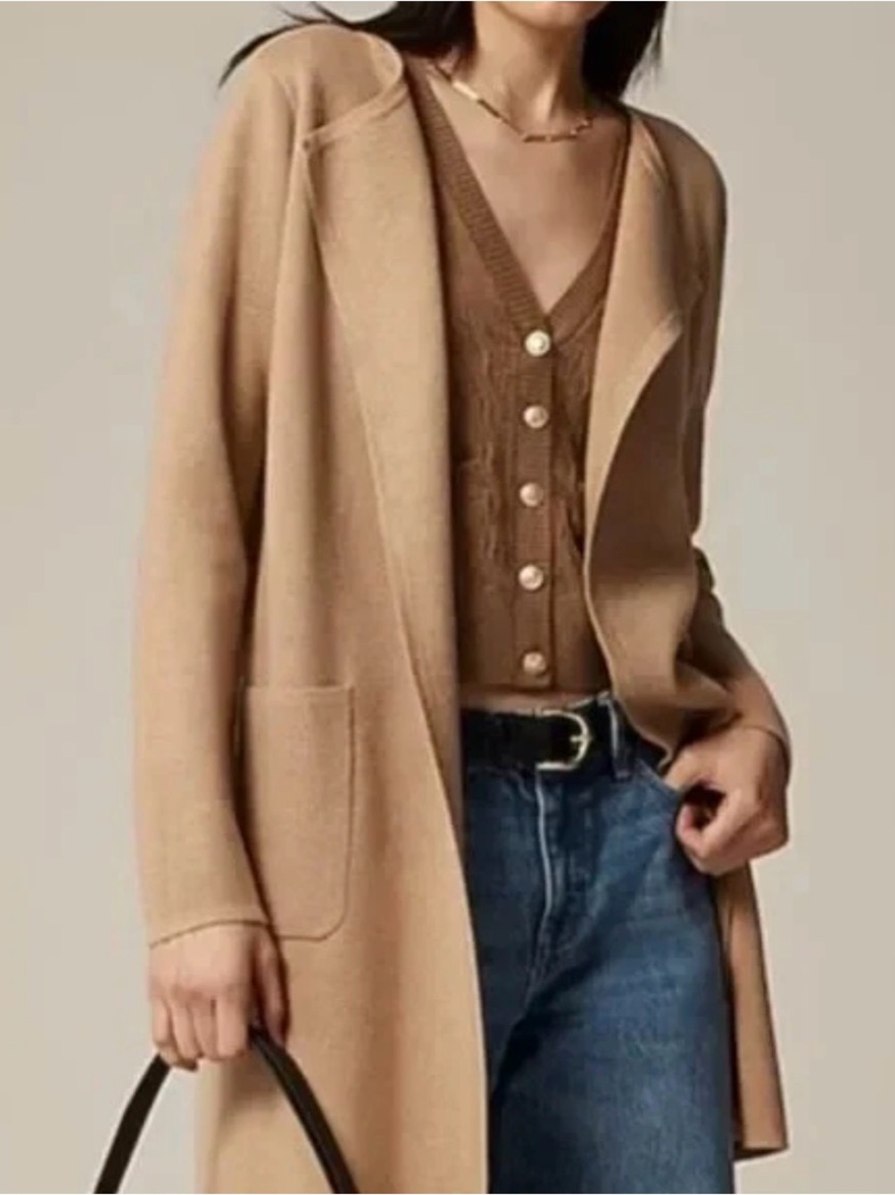 J.Crew Shawl-Collar Sweater Blazer Heather Khaki Knit Duster Cardigan Coat XS